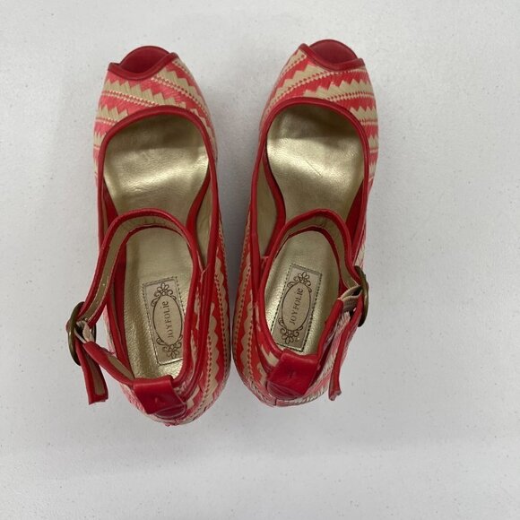 Joyfolie Alma Tangelo Straw Wedge Peep Toe 4.5" Slip On Heel Shoes Womens sz 9.5 - Picture 4 of 8